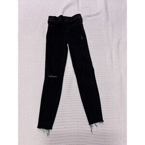 Spanx Pull On Jeans Distressed Frayed Edge Holes Black Size XS Back Pockets